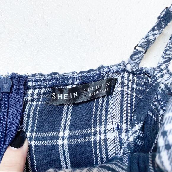SHEIN Navy and White Plaid Dress with Ruffle Detail Size XS - Picture 5 of 9
